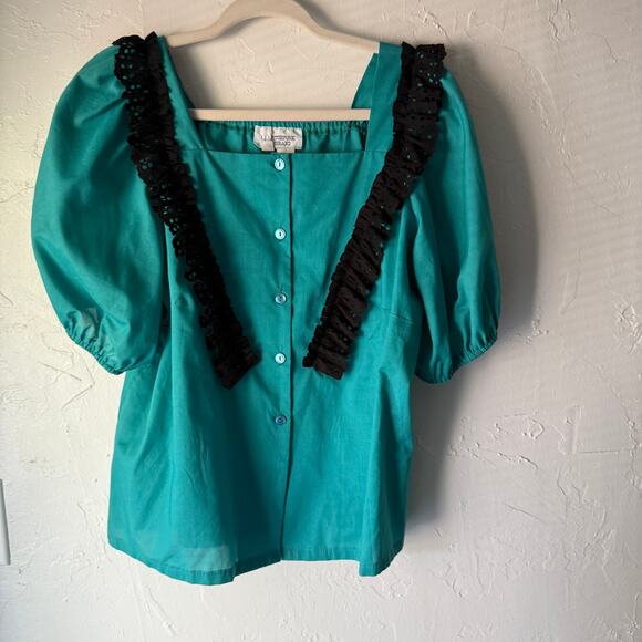 Vintage‎ Western Teal Prairie Skirt & Blouse Set Pitchfork Brand M - Picture 2 of 11